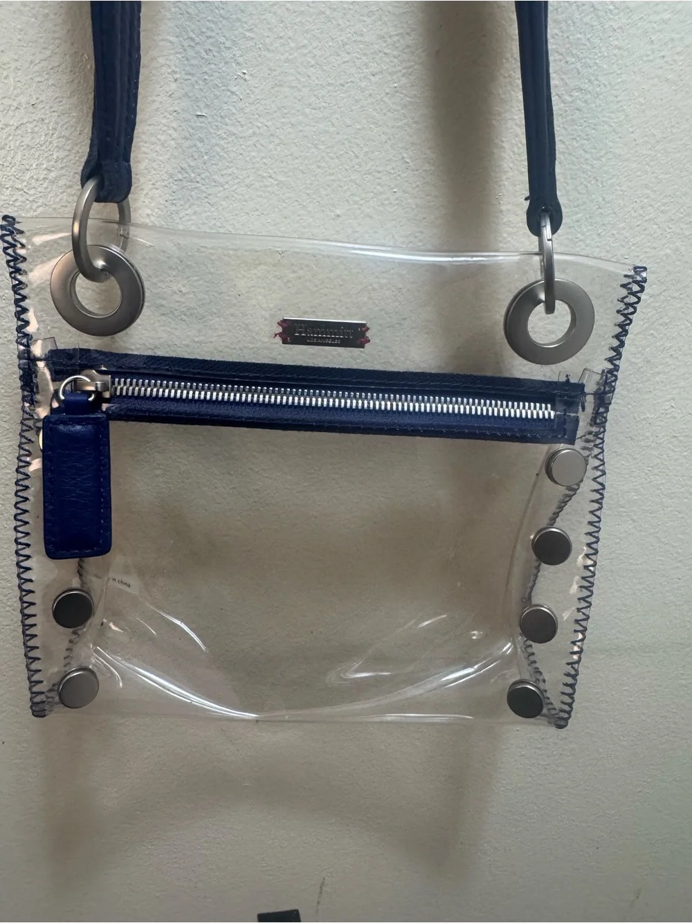 Hammitt Tony Small Clear Crossbody Bag navy blue trim and strap - Picture 2 of 5